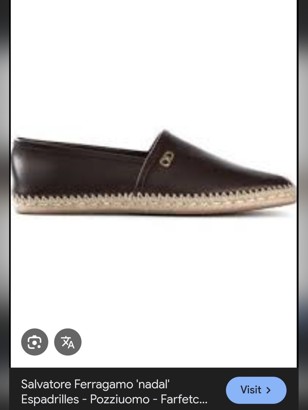 Salvatore Ferragamo Nadal  Dark Brown Leather Espadrilles with Gold Logo 39.5